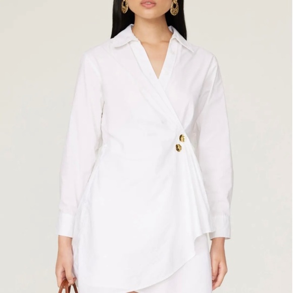 Tanya Taylor Winnie Optical White Long Sleeves Wrap Dress, Size 4 - Picture 7 of 9